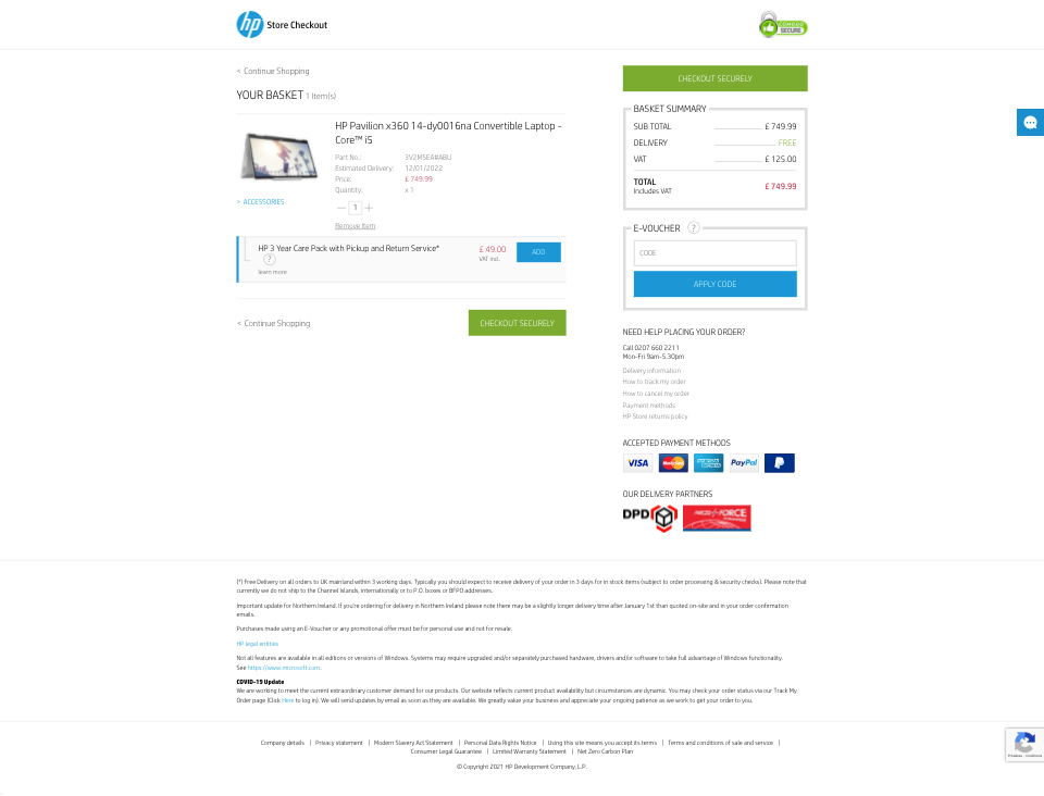 HP cart before redesign